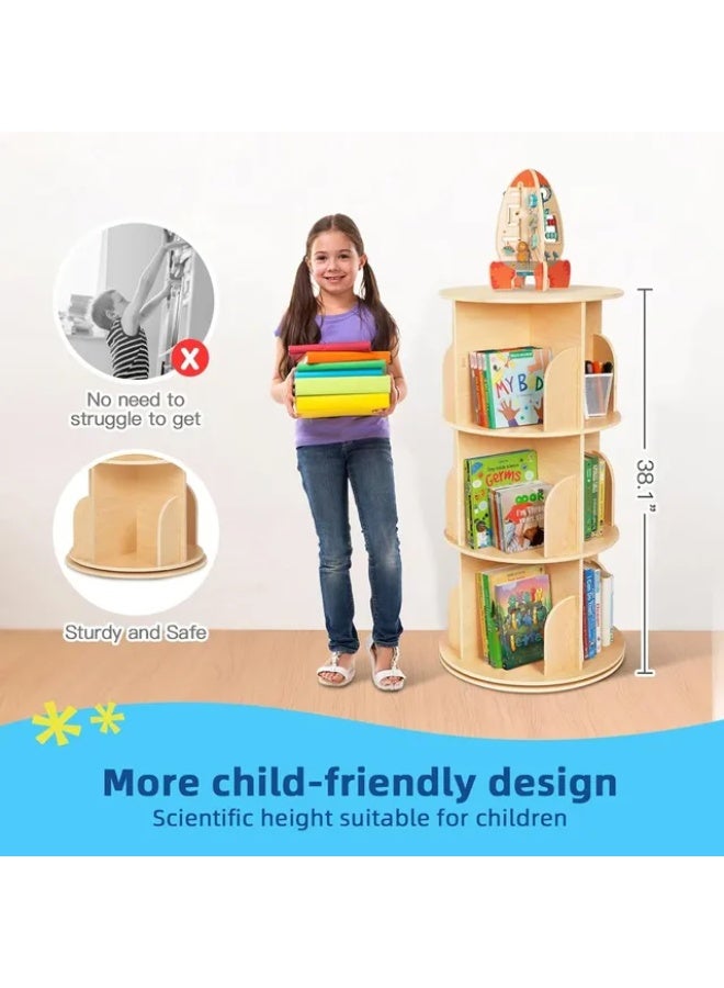 توكي توي رف كتب خشبي دوّار من 3 طبقات – بني من TOOKY TOY - Image 3